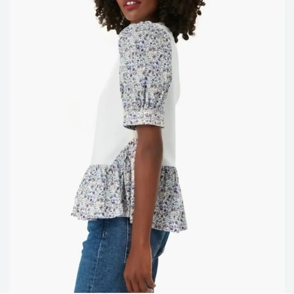Hyacinth House Womens Cottagecore Romantic Puff Sleeve Peplum Top XS Floral - Picture 2 of 9